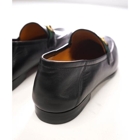 $1,090 GUCCI - Black Leather Jordaan Agnello Loafers - 12.5 (12G)